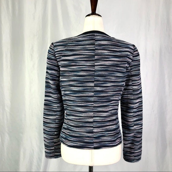 Tahari cropped fitted jacket open front woven cotton space dye 4 - Picture 4 of 8